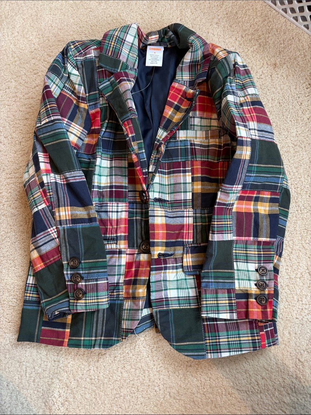 Never Worn Gymboree Boys Multicolor Plaid Blazer Jacket - Green, Navy, Red